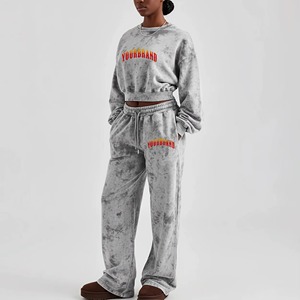 Conjunto Deportivo de Dos Piezas para Mujer, Estilo Casual, Sudadera con Cuello Redondo y Logotipo Personalizado, Pantalones Deportivos, Lavado Ácido, para Otoño - Product Image 1