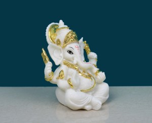 Nirmala Handicrafts Religious Elegant White Resin Patta Ganesha <b>Statue</b> <b>Gold</b> Accents | Art Deco Handmade Figurine Rajasthan - Product Image 2