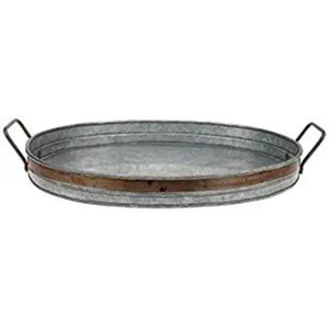 Galvanized Metal Serving <b>Tray</b> With Trim And Sturdy Metal Handles Oval Decorative Farmhouse Style <b>Butler</b> <b>Tray</b> For Home Decor - Product Image 1