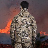 Veste Softshell Camouflage Homme Doublée Polaire Imperméable à Capuche pour Randonnée et Chasse Extérieure Multicam CP Camo Vert Marron