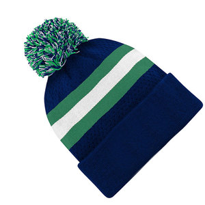 Lightweight Autumn <b>Winter</b> Acrylic Beanie <b>Cap</b> Unisex Striped Design With Pom-Pom 100% Acrylic Knitted Beanie <b>Cap</b> - Product Image 3