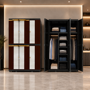 Armoire/Garde-robe portable Naiba Mega en plastique avec portes à charnières style bois brun foncé et penderie pour vêtements et rangement de chambre - Product Image 1