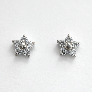 Romantic Rhodium-Plated Sterling <b>Silver</b> CZ Flower Prong <b>Set</b> <b>Stud</b> <b>Earrings</b> Children's Engagement Wedding Party Anniversary Gift - Product Image 1