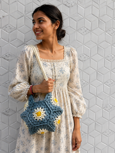 Crochet été plage sac fourre-tout bohème hexagonal mer herbe carré Floral Vintage Style nouveau concepteur femmes sac à bandoulière Snap - Product Image 3