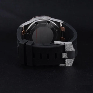 Montre à bracelet en caoutchouc noir, mouvement à quartz, boîtier de luxe en acier inoxydable, verre, 20 mm, diamant Moissanite, style Hip Hop, entièrement sertie de diamants - Product Image 4