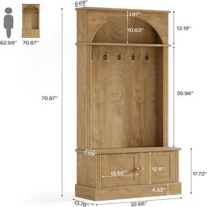 Appendiabiti a doppio gancio e scarpiera da parete con ripiano portaoggetti per ingresso a 5 livelli - Product Image 6