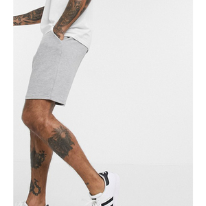 Shorts Bermuda décontractés gris unis pour hommes, taille élastiquée avec cordon de serrage, en coton tricoté respirant, taille mi-haute - Product Image 3