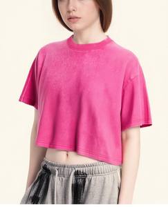 Camiseta Corta de Algodón para Mujer, Estilo Holgado, Cuello Redondo, Manga Corta, Estilo Urbano Hip Hop, Precio de Fábrica de Bangladesh y China, Venta al Por Mayor - Product Image 1