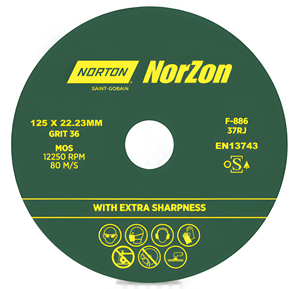 Disque en fibre de zircone de qualité supérieure, grain 24-120, 4" 5" 7", dureté 40-42HRC, vitesse maximale 80m/s, NORZON - Product Image 6