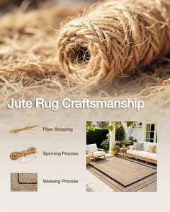 Alfombra de Yute Tejida a Mano, Alfombra de Fibra Natural con Borde Negro, Alfombra Ecológica para Sala de Estar, Dormitorio, Decoración del Hogar - Product Image 4