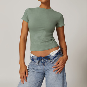 Vêtements pour femmes de haute qualité en gros, débardeurs décontractés en tricot pour l'hiver, manches courtes, col rond, 100% coton, crop top écologique - Product Image 6