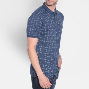 T-shirt de golf décontracté pour homme en coton tricoté à motif géométrique, rayures bleues et blanches, manches courtes, séchage rapide, qualité supérieure - Product Image 3