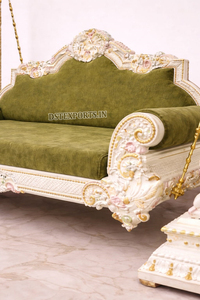 Columpio Jhula de Madera Blanca de Aspecto Premium para el Hogar, Venta al por Mayor, Estilo Grand Sankhera, Jhoola Interior con Intrincados Tallados en los Pilares, EE. UU. - Product Image 2