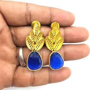 WHOLESALE BLUE MONALISA GEMSTONE 18K <b>GOLD</b> PLATED <b>DANGLE</b> <b>EARRINGS</b> 18K <b>GOLD</b> PLATED <b>EARRINGS</b> WITH TRENDY DESIGN - Product Image 2