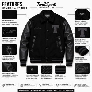 Veste varsity noire pour homme avec manches en cuir PU rouge, col rabattu, fermeture éclair avant, streetwear décontracté, vêtements d'extérieur pour l'automne - Product Image 6