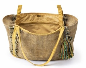 <b>Mustard</b> Embroidered Leaf Tote Bag – Jute Style Boho <b>Handbag</b> with Fringe Detail <b>mustard</b> embroidered tote bag - Product Image 5