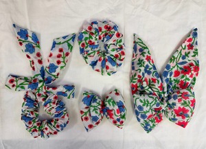 Premium Blue Red Floral Hair <b>Bow</b> <b>Clips</b> and Scrunchie Set for Girls Handmade Cotton Daily Wear Party Hair Accessories Collection - Product Image 2