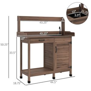 Panca da Esterno Contemporanea Marrone Scuro con Mobile Contenitore, Lavello, Rubinetto e Ganci per Hotel e Giardini, Realizzata in Acciaio Inossidabile - Product Image 4