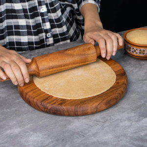 Rouleau à pâtisserie et planches à rouler en bois d'acacia, artisanat de sculpture sur bois, forme ronde, Chakla Belan, pour accessoires de cuisine - Product Image 2
