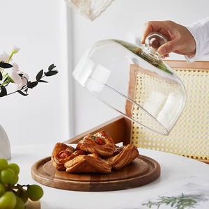 Cloche à gâteau en verre transparent, dôme alimentaire rond, couvercle anti-poussière pour dessert, compatible micro-ondes, plateau de présentation pour fruits - Product Image 3