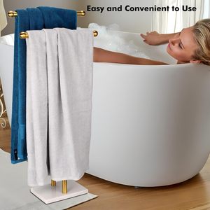 Standing Towel Rack Double T Shape <b>Tall</b> Bath Towel Sheet Holder with Marble Design Base Hanging Rod for Decorate your Bathroom - Product Image 5