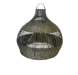 Abat-jour moderne en rotin en forme de cocon, suspension en osier tressé diagonale à chevron pour restaurant - Product Image 5