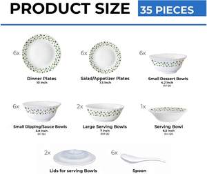 Juego de vajilla Opalware: Platos, tazones para verduras, tazón para sopa, cucharas, tazón para servir con tapa. Juego de vajilla sin cenizas de hueso para comedor. - Product Image 2