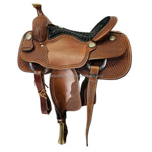 Sports de plein air équestre en cuir véritable cheval Western selle entièrement personnalisé cuir de qualité pour l'équitation et la course avec ensemble de pointes - Product Image 2