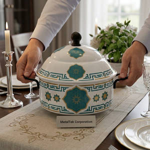 Ensemble de casseroles isothermes en émail à motifs géométriques islamiques, style arabe, pour garder les aliments au chaud, en acier inoxydable, ustensiles de cuisine, plat de service, marmite - Product Image 4