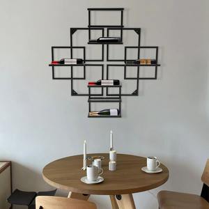 Porte-bouteilles de vin en fer à cadre carré minimaliste pour la cuisine et le salon, support mural artistique à plusieurs niveaux pour le rangement du vin - Product Image 6