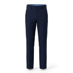 Pantalon décontracté pour homme en toile bleu foncé, séchage rapide, léger, taille élastique, coupe droite, taille mi-haute, coupe ajustée - Product Image 1