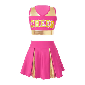 Ensemble deux pièces pour femmes, haut sans manches à col en V avec jupe plissée, couleur rose et or, uniforme sportif, printemps été - Product Image 1