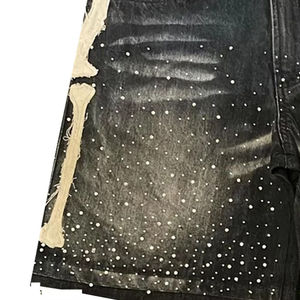 Men's Acid Wash Oxford Fabric <b>Knee</b> Length Drawstring Closure Casual Board Shorts Vintage Heavy Cotton Distressed Plain Blank - Product Image 2