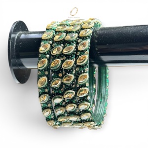 Bracelets en verre kashmiri décoratifs en pierre verte, les plus vendus, pour femmes, pour mariage et festivals, à prix de gros - Product Image 4