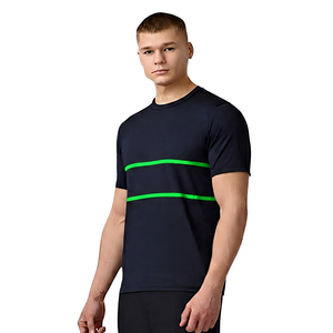 Camiseta de Manga Corta Azul Marino para Hombre con Patrón Rojo, Cuello Redondo, Tejido de Punto, Corte Regular, Estilo Casual - Product Image 6