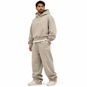 Ensemble de survêtement en molleton ample avec logo imprimé personnalisé, tissu polaire doux, poche kangourou, poignets côtelés, fabricant OEM, résistant aux intempéries - Product Image 1