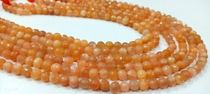Perles de pierre de lune naturelle de couleur pêche, forme ronde, facettées, 5-6 mm, pour la fabrication de bijoux, vendues par brin de 14 pouces de long - Product Image 2