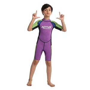 Child <b>Boys</b> Purple Green Short Sleeve Neoprene Wetsuit High Neck Quick-Dry Summer Swim <b>Suit</b> Color Blocked - Product Image 1