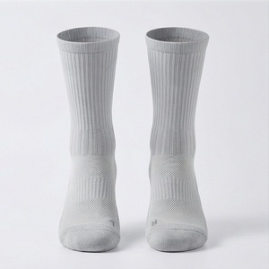 Gray Crew <b>Socks</b> Breathable Polyester Spandex <b>Running</b> Athletic <b>Socks</b> for Adults Summer Regular Style Solid Color Knitted - Product Image 1