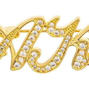 Broche en forme de lettre dorée avec décoration en strass de cristal, accessoire de mode élégant pour femmes - Product Image 4