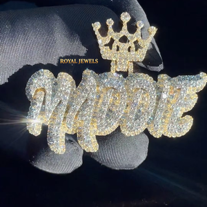 <b>Custom</b> Crown <b>Name</b> Moissanite Pendant Letter Charm Glitter Silver Jewelry Rhinestone <b>Necklace</b> Charm for Gift - Product Image 2