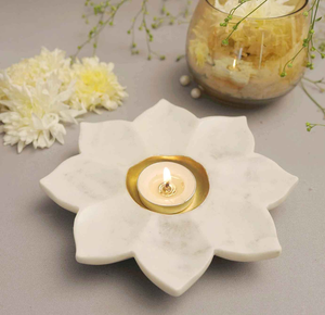 Portavelas de Mármol, Regalo de Boda, Portavelas Cuadrado de Piedra, Portavelas con Forma de Flor de Mármol - Product Image 6