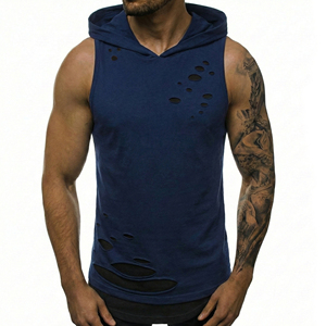 OEM Custom Men's Stylish Layered Ripped Hooded Tank <b>Top</b> <b>Distressed</b> Sleeveless Gym Vest Casual Wear Workout Streetwear Tank <b>Tops</b> - Product Image 1