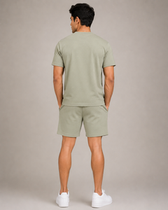 Unisex Summer 2-Piece <b>Knitted</b> Cotton Terry Fabric T-Shirt Shorts <b>Set</b> Short Sleeve Solid Color Eco-Friendly Breathable - Product Image 2