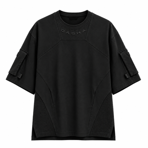 เสื้อยืดคาร์โก้แขนสั้นสีพื้นสไตล์ฮิปฮอปสำหรับผู้ชายไซส์ใหญ่ เสื้อลำลองสำหรับฤดูร้อน ผู้ผลิตขายส่งแบบ OEM - Product Image 2