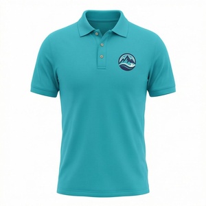 Polo à manches courtes pour homme, couleur turquoise, logo montagne brodé, décontracté, respirant, coton Oxford, coupe classique - Product Image 1