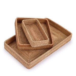 Ensemble de 3 plateaux en rotin naturel tissé marron, pour le vente en gros, livraison gratuite - Product Image 5