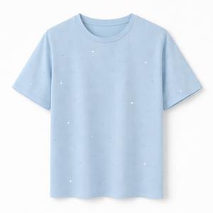 Camiseta de hombre de verano con estampado de letras de diamantes de imitación termoadhesivos, estilo 100% algodón, con diamantes de imitación brillantes en toda la prenda, OEM EE. UU. - Product Image 2