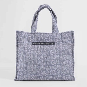 Bloc imprimé grand coton matelassé carré femmes matelassé sacs fourre-tout Vintage Floral Shopping sacs matelassés cadeau pour dames sacs à main - Product Image 1
