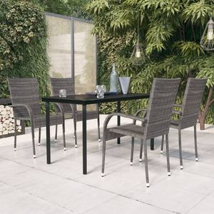 Ensemble de salle à manger patio 5 pièces gris et noir pour jardin extérieur - Product Image 1